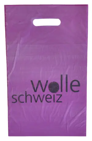 Polybeutel – Tragetaschen Polyethylen Pink mit Wolle Schweiz-Logo (1’000 St. / Schachtel)