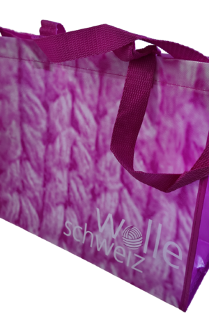 Tragtaschen Non Woven – Pink mit Wolle Schweiz-Logo (50 St. / Schachtel)